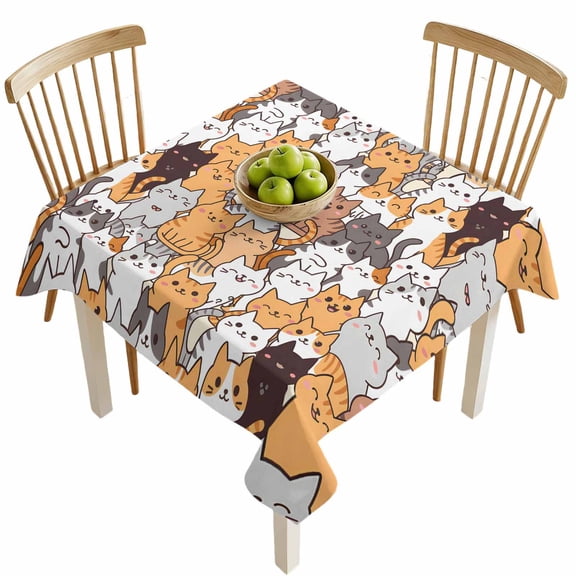 Square Tablecloths, Cartoon Cute Kitty Waterproof Table Cloths, Modern Funny Pet Cat Spillproof Decorative Dining Table Covers for Kitchen,Indoor Outdoor Parties, Camping 54x54in