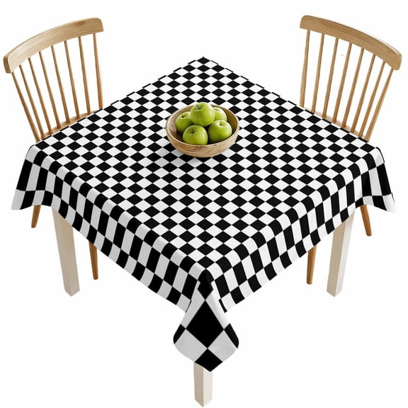 Square Tablecloths, Classic Black White Plaid Waterproof Table Cloths, Chess Board Theme Background Spillproof Decorative Dining Table Covers for Kitchen,Indoor Outdoor Parties, Camping 54x54in