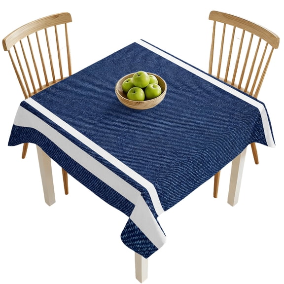 Square Tablecloths, Classic Denim Texture Navy Blue Waterproof Table Cloths, Modern Minimalist Stripes Spillproof Decorative Dining Table Covers for Kitchen,Indoor Outdoor Parties, Camping 54x54in
