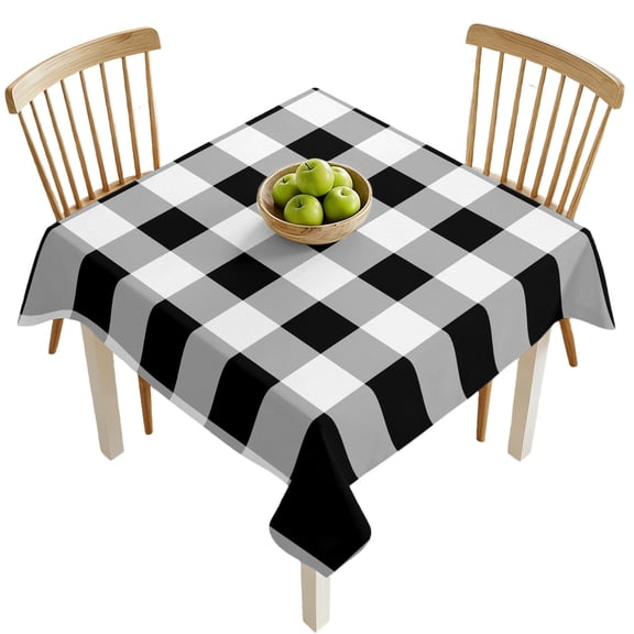 Square Tablecloths, Classic Farmhouse Black White Buffalo Plaid Waterproof Table Cloths, Geometric Lattice Spillproof Decorative Dining Table Covers for Kitchen,Indoor Parties, Camping 54x54in