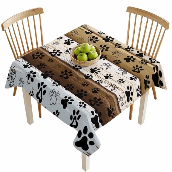 Square Tablecloths, Cute Dog Paw Print Farm Wood Board Waterproof Table Cloths, Pet Footprints Shadow Spillproof Decorative Dining Table Covers for Kitchen,Indoor Outdoor Parties, Camping 54x54in