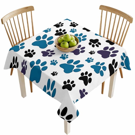 Square Tablecloths, Cute Dog Paw Print on White Waterproof Table Cloths, Animal Footprints Seamless Spillproof Decorative Dining Table Covers for Kitchen,Indoor Outdoor Parties, Camping 54x54in