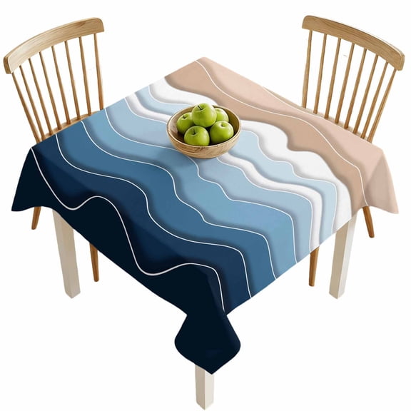 Square Tablecloths, Dark Blue Water Ripple Wave Waterproof Table Cloths, Summer Beach Abstract Geometric Spillproof Decorative Dining Table Covers for Kitchen,Indoor Outdoor Parties, Camping 54x54in