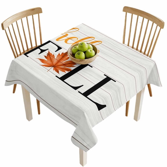 Square Tablecloths, Fall Orange Maple Leaf Farm Retro Wood Grain Waterproof Table Cloths, Autumn Thanksgiving Spillproof Decorative Dining Table Covers for Kitchen,Parties, Camping 54x54in