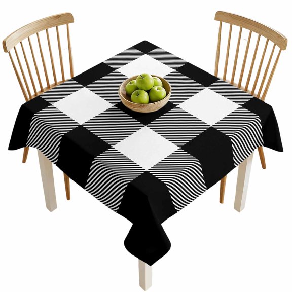 Square Tablecloths, Farm Buffalo Plaid Waterproof Table Cloths, Rustic Black and White Grid Spillproof Decorative Dining Table Covers for Kitchen,Indoor Outdoor Parties, Camping 60x60in