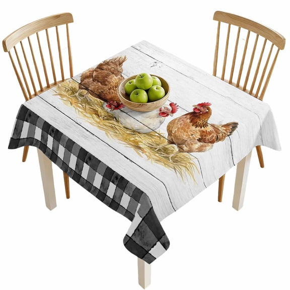 Square Tablecloths, Farmhouse Cow Wood Plank Waterproof Table Cloths, Farm Animal Buffalo Check Spillproof Decorative Dining Table Covers for Kitchen,Indoor Outdoor Parties, Camping 54x54in