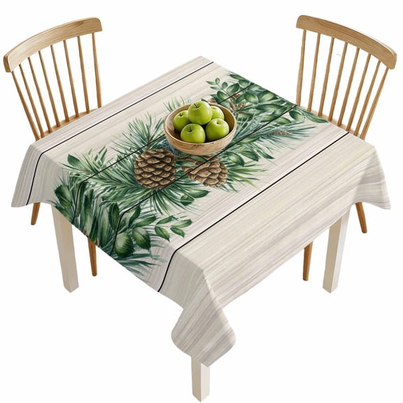 Square Tablecloths, Farmhouse Pine Needle Pinecone Waterproof Table Cloths, Rustic Retro Wood Grain Spillproof Decorative Dining Table Covers for Kitchen,Indoor Outdoor Parties, Camping 54x54in