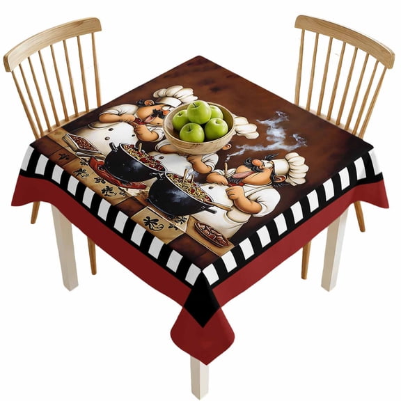 Square Tablecloths, Fun Chef Food Kitchen Cooking Waterproof Table Cloths, Black White Checked Spillproof Decorative Dining Table Covers for Kitchen,Indoor Outdoor Parties, Camping 54x54in
