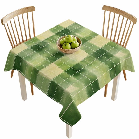 Square Tablecloths, Green Yellow Gingham Plaid on Linen Waterproof Table Cloths, Spring St.Papa's Day Spillproof Decorative Dining Table Covers for Kitchen,Indoor Outdoor Parties, Camping 54x54in