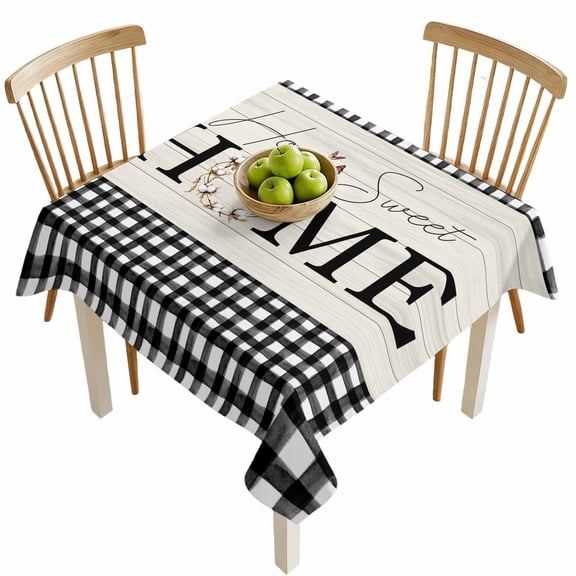 Square Tablecloths, Home Black White Gingham Check Waterproof Table Cloths, Farm Vintage Wood Board Spillproof Decorative Dining Table Covers for Kitchen,Indoor Outdoor Parties, Camping 54x54in