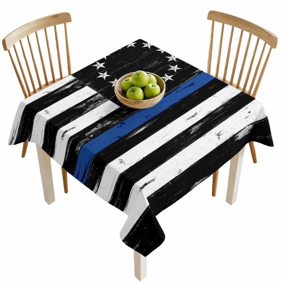 Square Tablecloths, Independence Day American Flag Waterproof Table Cloths, Retro Blue Black Stripes Spillproof Decorative Dining Table Covers for Kitchen,Indoor Outdoor Parties, Camping 54x54in