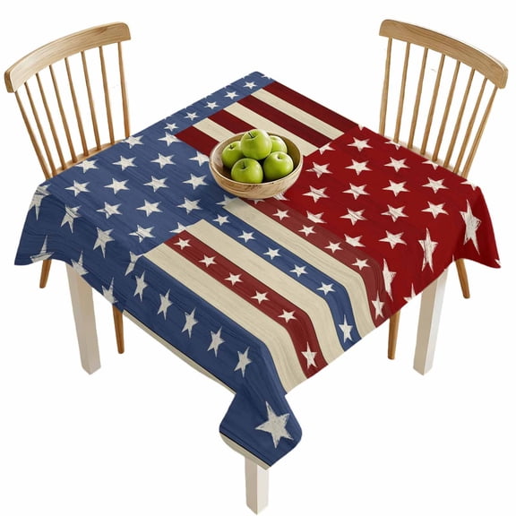 Square Tablecloths, Independence Day Patriotic USA Flag Waterproof Table Cloths, Blue Red Stars Stripes Spillproof Decorative Dining Table Covers for Kitchen,Indoor Outdoor Parties, Camping 54x54in