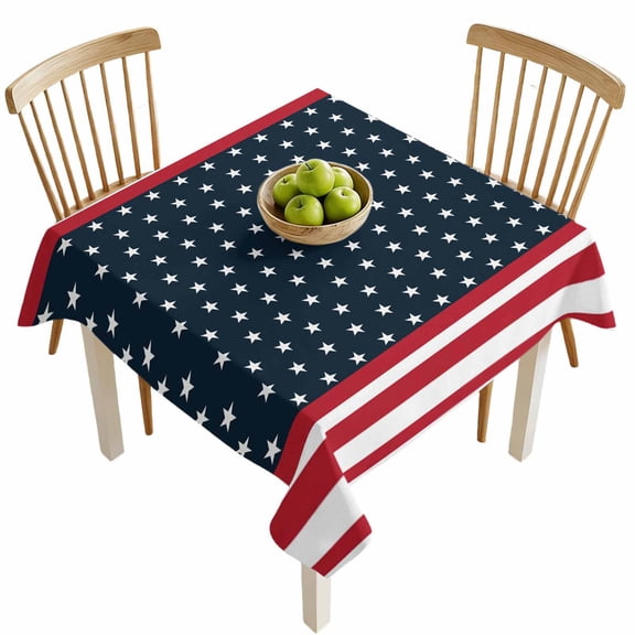 Square Tablecloths, Independence Day Star and Stripe Waterproof Table Cloths, Patriotic Red Blue Flag Spillproof Decorative Dining Table Covers for Kitchen,Indoor Outdoor Parties, Camping 54x54in