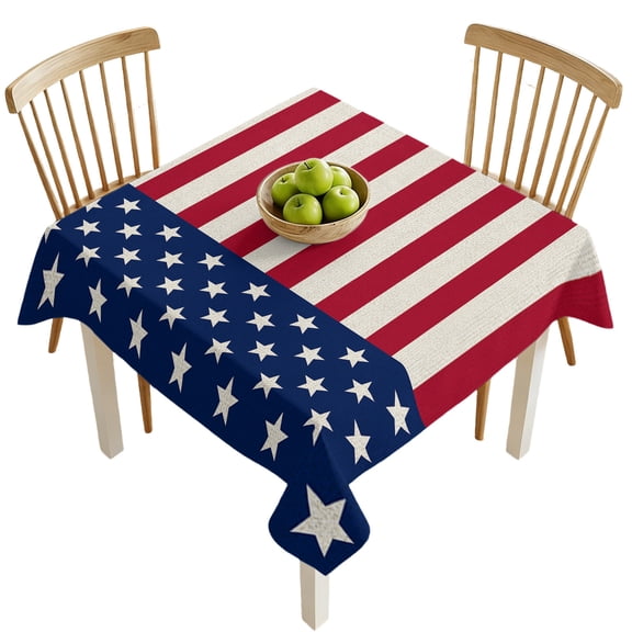 Square Tablecloths, Independence Day Stars Red Stripes Patriotic Waterproof Table Cloths, Blue Color Block Retro Linen Spillproof Decorative Dining Table Covers for Kitchen,Parties, Camping 54x54in