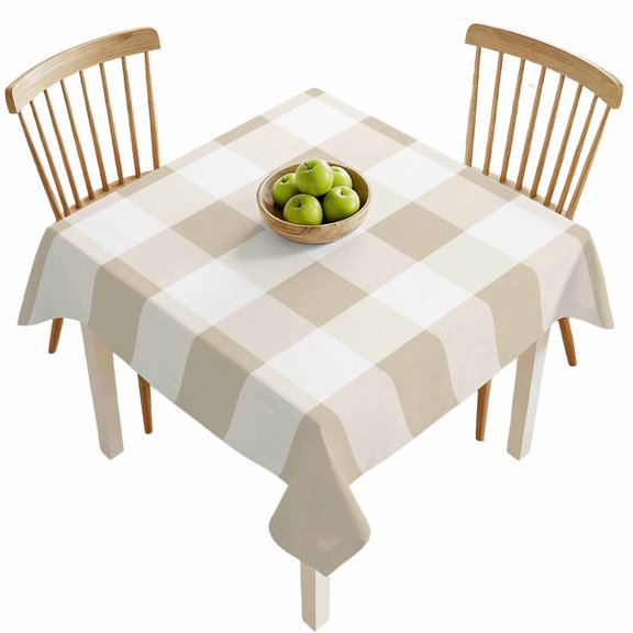 Square Tablecloths, Khaki Buffalo Plaid Waterproof Table Cloths, Light Brown White Checkered Spillproof Decorative Dining Table Covers for Kitchen,Indoor Outdoor Parties, Camping 60x60in