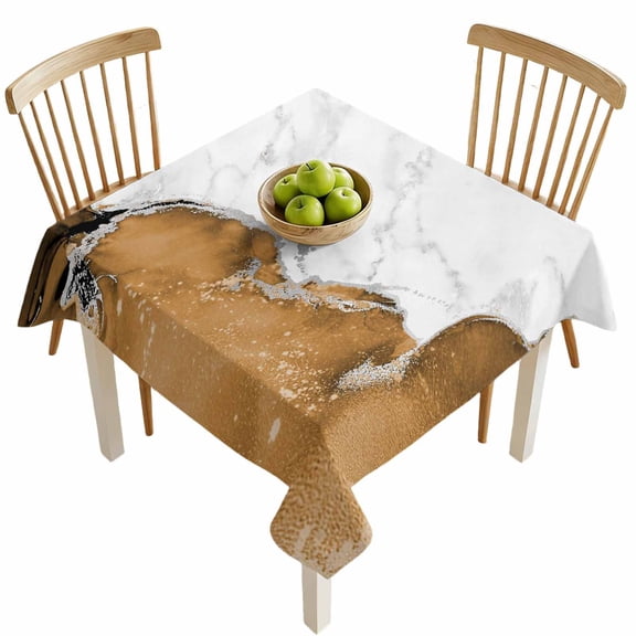 Square Tablecloths, Modern Marble Style Waterproof Table Cloths, White Grey Yellow Stone Texture Spillproof Decorative Dining Table Covers for Kitchen,Indoor Outdoor Parties, Camping 54x54in