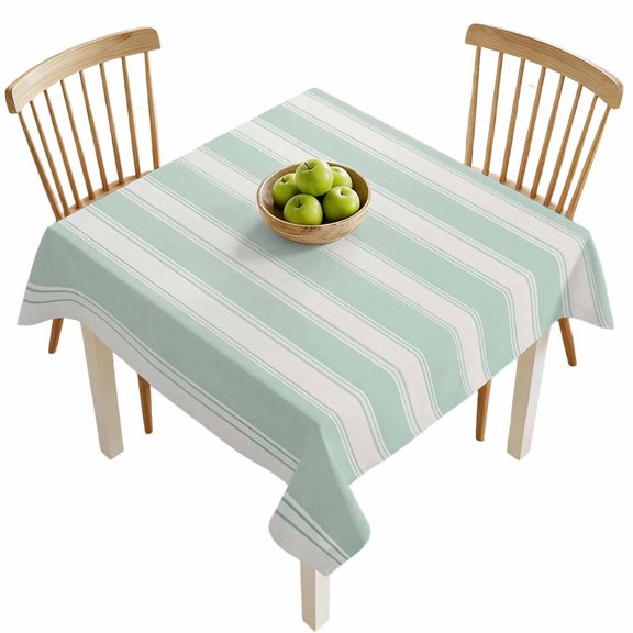 Square Tablecloths, Modern Minimalist Light Green Waterproof Table Cloths, Geometric Stripe on Beige Spillproof Decorative Dining Table Covers for Kitchen,Indoor Outdoor Parties, Camping 54x54in
