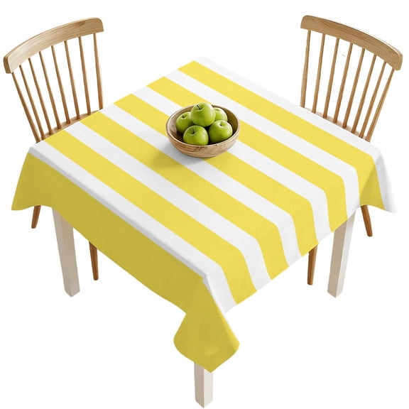 Square Tablecloths, Modern Stripes Lines Waterproof Table Cloths, Yellow and White Spillproof Decorative Dining Table Covers for Kitchen,Indoor Outdoor Parties, Camping 54x54in