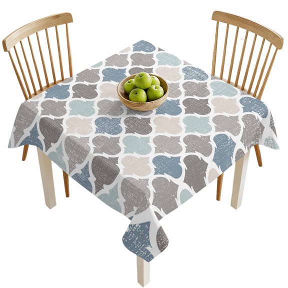 Square Tablecloths, Moroccan Lattice Texture Waterproof Table Cloths, Blue Grey Retro Geometric Art Spillproof Decorative Dining Table Covers for Kitchen,Indoor Outdoor Parties, Camping 54x54in