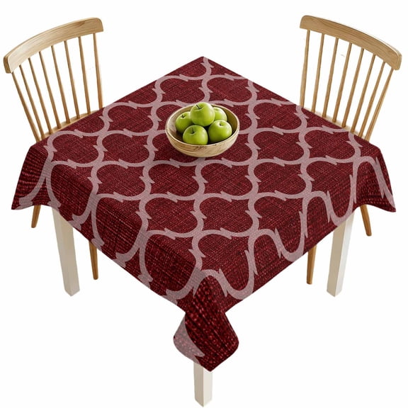 Square Tablecloths, Moroccan Red Geometric Lattice Waterproof Table Cloths, Retro Medieval Pattern Spillproof Decorative Dining Table Covers for Kitchen,Indoor Outdoor Parties, Camping 54x54in
