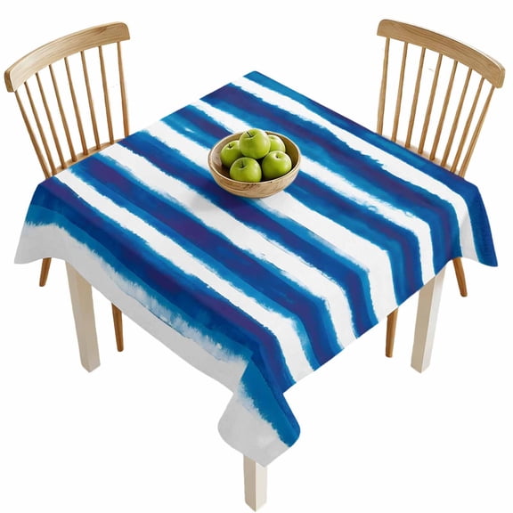 Square Tablecloths, Ocean Blue Stripe Waterproof Table Cloths, Summer Beach Coastal Theme Spillproof Decorative Dining Table Covers for Kitchen,Indoor Outdoor Parties, Camping 54x54in