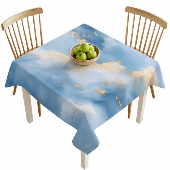 Square Tablecloths, Ombre Blue Cloud Marble Texture Waterproof Table Cloths, Summer Watercolor Sky Spillproof Decorative Dining Table Covers for Kitchen,Indoor Outdoor Parties, Camping 54x54in