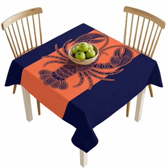 Square Tablecloths, Orange and Black Lobster Waterproof Table Cloths, Summer Seaside Beach Spillproof Decorative Dining Table Covers for Kitchen,Indoor Outdoor Parties, Camping 54x54in