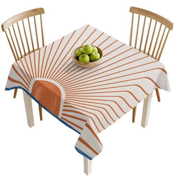 Square Tablecloths, Orange Sun Lines Waterproof Table Cloths, Abstract Bohemian Sunset Spillproof Decorative Dining Table Covers for Kitchen,Indoor Outdoor Parties, Camping 54x54in