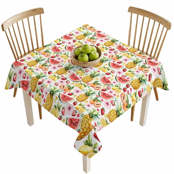 Square Tablecloths, Pineapple Lemon Strawberry Watermelon Peach Waterproof Table Cloths, Summer Fruit Spillproof Decorative Dining Table Covers for Kitchen,Indoor Outdoor Parties, Camping 54x54in
