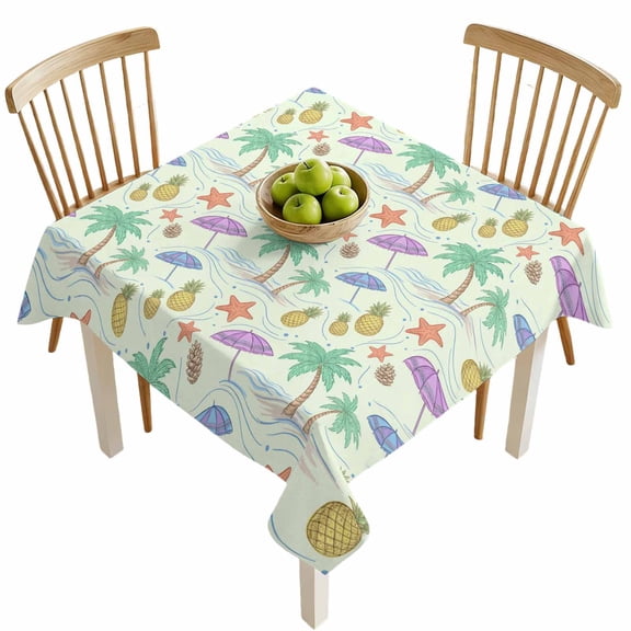Square Tablecloths, Pineapple Starfish Coconut Tree Waterproof Table Cloths, Summer Seaside Ocean Theme Spillproof Decorative Dining Table Covers for Kitchen,Indoor Outdoor Parties, Camping 54x54in