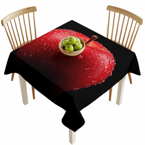 Square Tablecloths, Red Apples on Black Waterproof Table Cloths, Farm Fruit Water Drops Spillproof Decorative Dining Table Covers for Kitchen,Indoor Outdoor Parties, Camping 54x54in