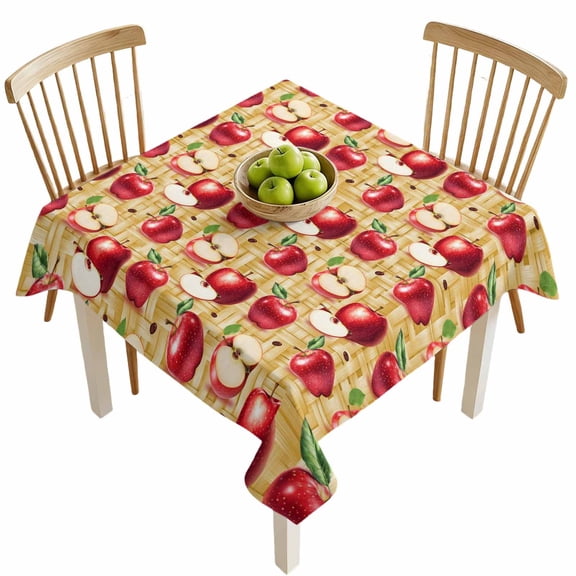 Square Tablecloths, Red Apples Farm Fruit Waterproof Table Cloths, Retro Weave Art Spillproof Decorative Dining Table Covers for Kitchen,Indoor Outdoor Parties, Camping 54x54in