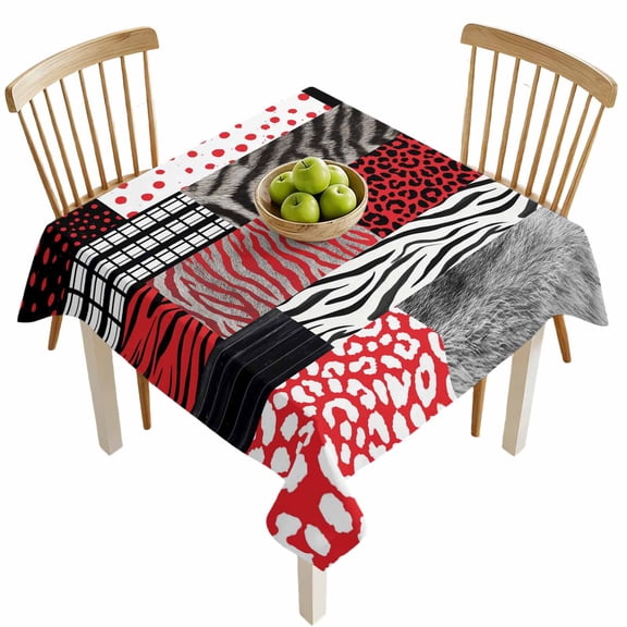 Square Tablecloths, Red Black Animal Print Patterns Waterproof Table Cloths, Zebra Leopard Plaid Fur Spillproof Decorative Dining Table Covers for Kitchen,Indoor Outdoor Parties, Camping 54x54in