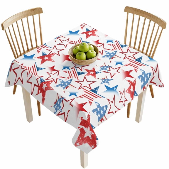 Square Tablecloths, Red Stars and Stripes Independence Day Waterproof Table Cloths, American Flag Spillproof Decorative Dining Table Covers for Kitchen,Indoor Outdoor Parties, Camping 54x54in