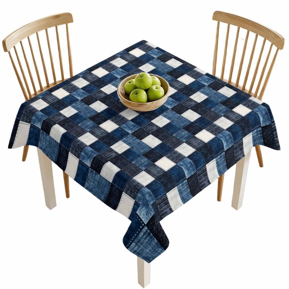 Square Tablecloths, Retro Blue Black Buffalo Check Waterproof Table Cloths, Checkered Plaid Seamless Spillproof Decorative Dining Table Covers for Kitchen,Indoor Outdoor Parties, Camping 54x54in