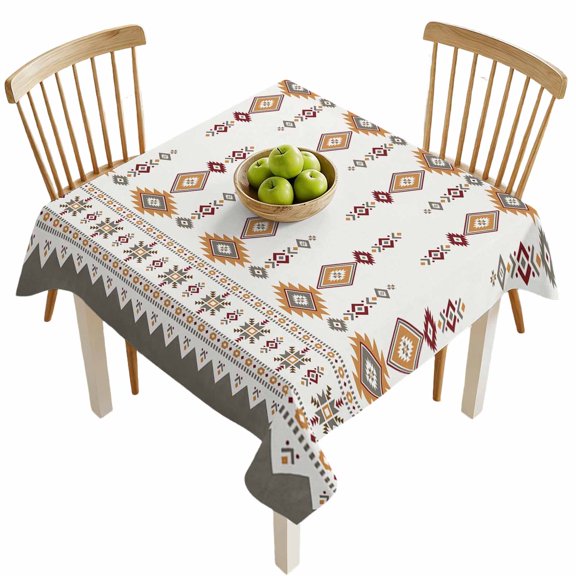 Square Tablecloths, Retro Bohemian Tribal Texture Waterproof Table Cloths, Abstract Southwest Ethnic Art Spillproof Decorative Dining Table Covers for Kitchen,Indoor Outdoor Parties, Camping 60x60in