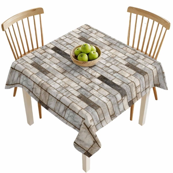 Square Tablecloths, Retro Marble Texture Pattern Waterproof Table Cloths, Farm Stone Brick Decoration Spillproof Decorative Dining Table Covers for Kitchen,Indoor Outdoor Parties, Camping 60x60in
