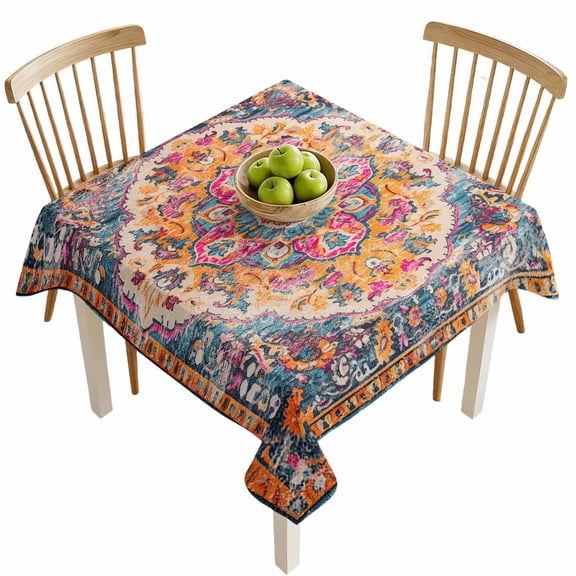 Square Tablecloths, Retro Medieval Turkish Tattoos Waterproof Table Cloths, Classic Boho Pattern Spillproof Decorative Dining Table Covers for Kitchen,Indoor Outdoor Parties, Camping 54x54in