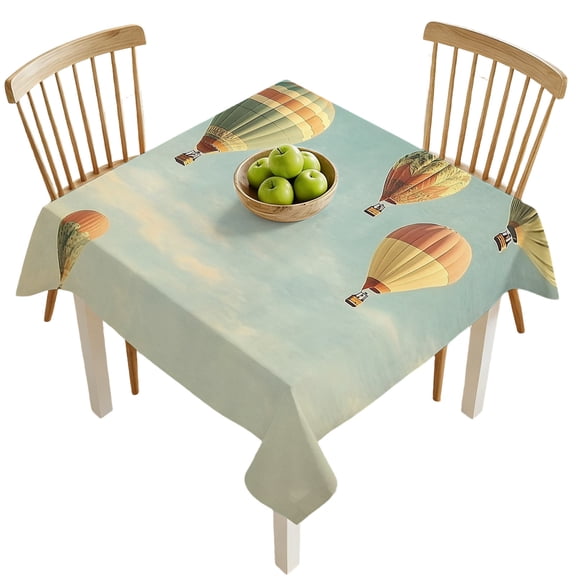 Square Tablecloths, Retro Style Hot Air Balloon Waterproof Table Cloths, Blue Sky Cloud Scene Spillproof Decorative Dining Table Covers for Kitchen,Indoor Outdoor Parties, Camping 54x54in