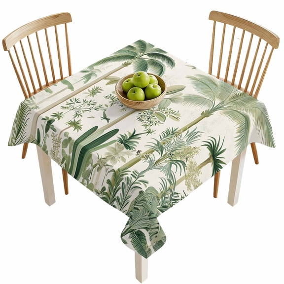 Square Tablecloths, Retro Tropical Forest Scene Waterproof Table Cloths, Green Coconut Tree Bird Spillproof Decorative Dining Table Covers for Kitchen,Indoor Outdoor Parties, Camping 54x54in