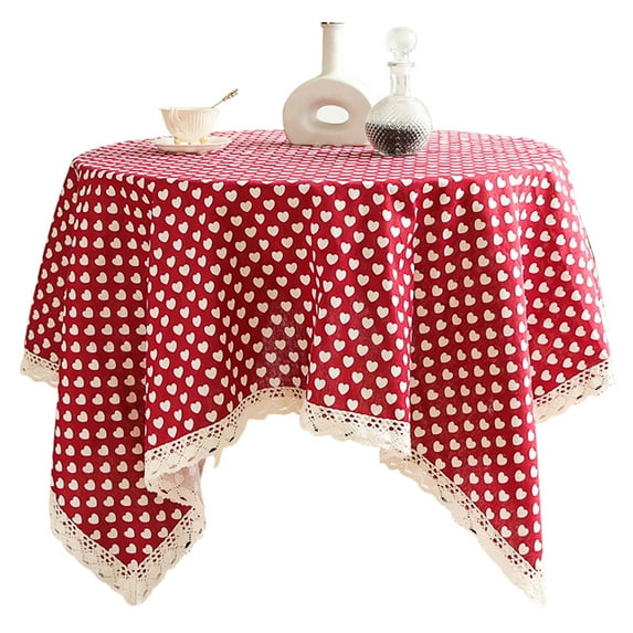 Square Tablecloths For Round Tables,Cute Print Rectangle Tablecloth With Lace,Japanese Cotton Linen Table Cloths For Home Coffee Table Dining Table Picnic -Red-100x140cm(39x55")
