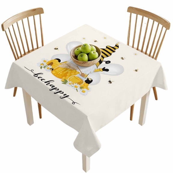 Square Tablecloths, Rustic Bee Farmhouse Gnome Waterproof Table Cloths, Rural Dwarf Flower Spillproof Decorative Dining Table Covers for Kitchen,Indoor Outdoor Parties, Camping 54x54in