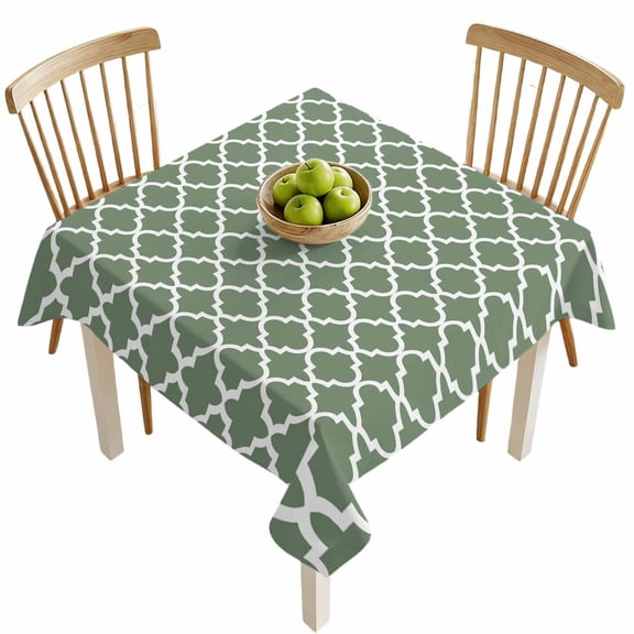 Square Tablecloths, Sage Green Moroccan Lattice Waterproof Table Cloths, Buffalo Plaid White Line Spillproof Decorative Dining Table Covers for Kitchen,Indoor Outdoor Parties, Camping 54x54in