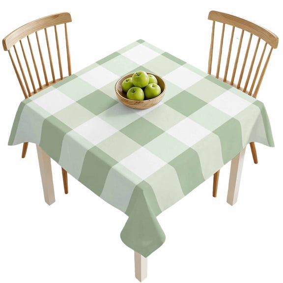 Square Tablecloths, Simple White Green Buffalo Plaid Waterproof Table Cloths, Spring Checker Gingham Spillproof Decorative Dining Table Covers for Kitchen,Indoor Outdoor Parties, Camping 54x54in