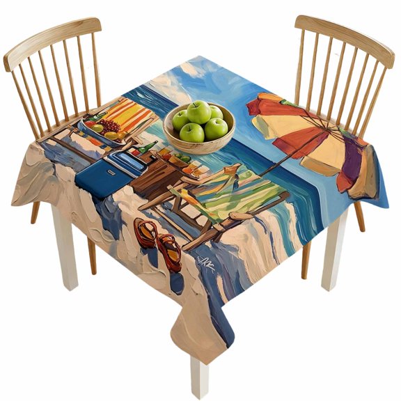 Square Tablecloths, Summer Beach Vacation Camping Waterproof Table Cloths, Chair Sun Umbrella Fruit Ocean Spillproof Decorative Dining Table Covers for Kitchen,Indoor Outdoor Parties, Camping 54x54in