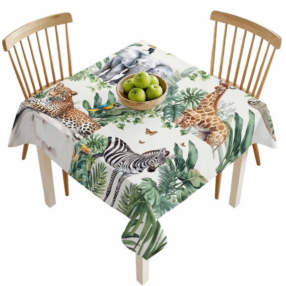 Square Tablecloths, Summer Giraffe Tiger Zebra Palm Leaf Waterproof Table Cloths, Tropical Plant Spillproof Decorative Dining Table Covers for Kitchen,Indoor Outdoor Parties, Camping 54x54in