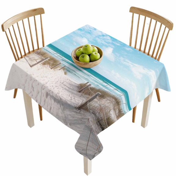 Square Tablecloths, Summer Nautical Beach Sea Blue Sky Waterproof Table Cloths, Coastal Seascape Theme Spillproof Decorative Dining Table Covers for Kitchen,Indoor Outdoor Parties, Camping 54x54in