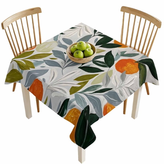 Square Tablecloths, Summer Orchard Fruit Orange Waterproof Table Cloths, Oil Style Citrus Leaf Spillproof Decorative Dining Table Covers for Kitchen,Indoor Outdoor Parties, Camping 54x54in