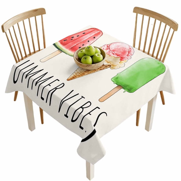 Square Tablecloths, Summer Vibes Waterproof Table Cloths, Watercolor Watermelon Popsicle Spillproof Decorative Dining Table Covers for Kitchen,Indoor Outdoor Parties, Camping 54x54in