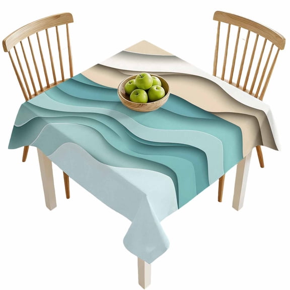 Square Tablecloths, Teal Brown Gradient Water Ripple Waterproof Table Cloths, Abstract Geometric Spillproof Decorative Dining Table Covers for Kitchen,Indoor Outdoor Parties, Camping 60x60in